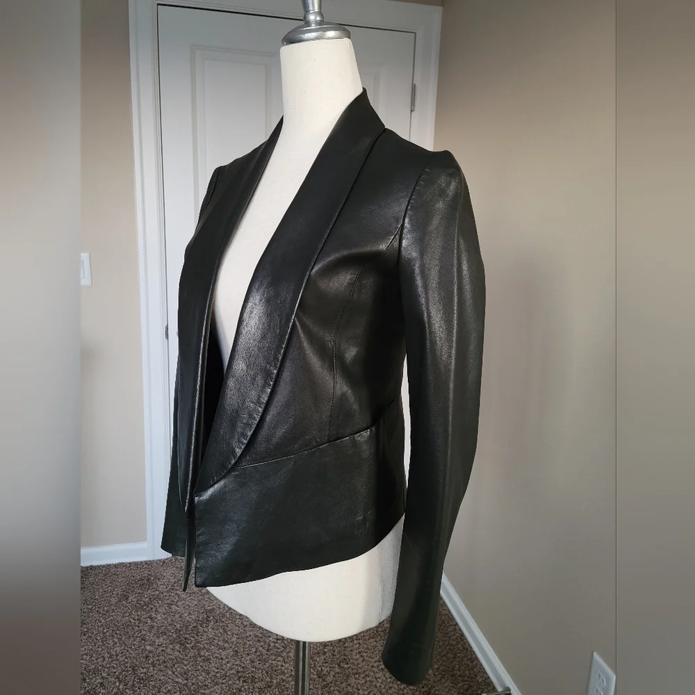 Vince Black Leather Blazer Jacket Size 2 - Picture 2 of 7